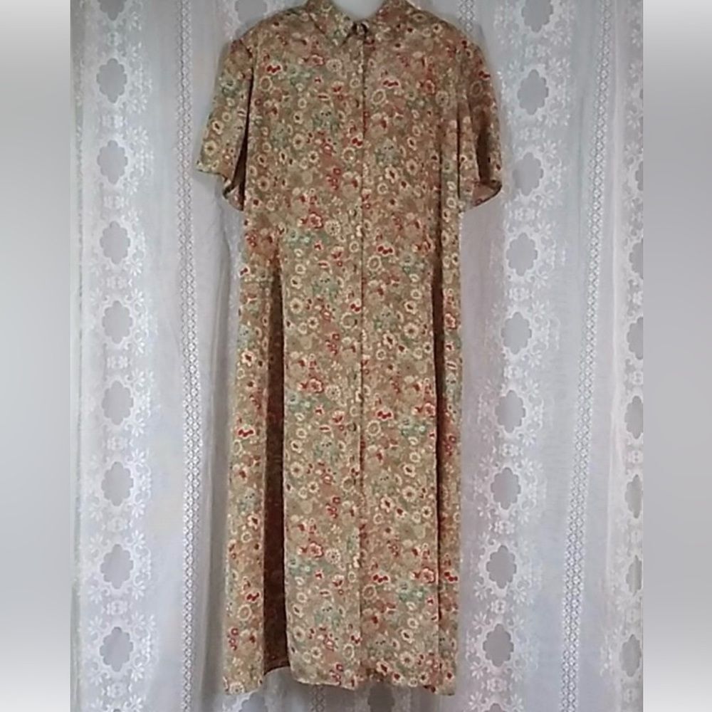 Leslie Fay 💯% Polyester Made In USA Floral Midi Dress in Red and Green Size 20WP
